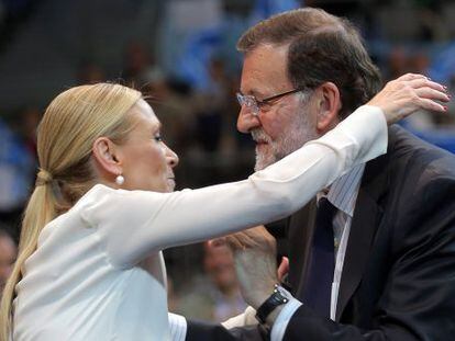 Mitin de cierre de campa&ntilde;a del PP para las Elecciones del 24M en el Palacio de los Deportes de Madrid. Rajoy, Cifuentes, Aguirre 