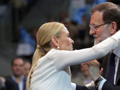 Mitin de cierre de campa&ntilde;a del PP para las Elecciones del 24M en el Palacio de los Deportes de Madrid. Rajoy, Cifuentes, Aguirre 