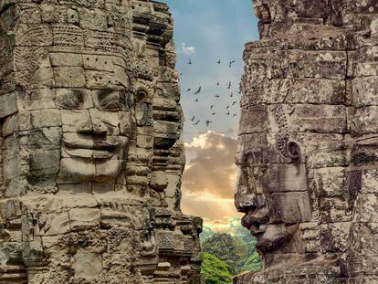 Rostros en el templo de Bayón, en el complejo arqueológico de Angkor Thom (Camboya).