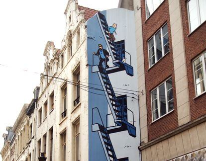Tintín y el capitán Haddock, en las calles de la ciudad belga.