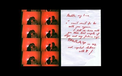 Imágenes de Paula y su novio junto a una nota de amor que él le escribió.