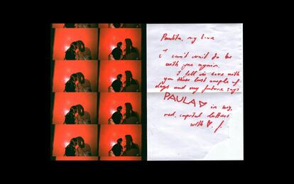 Images of Paula and her boyfriend together with a love note that he wrote her.