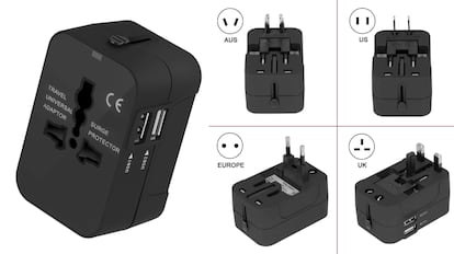 Viaja tranquilo con este adaptador de corriente universal y doble puerto  USB, válido en 150 países, Escaparate: compras y ofertas