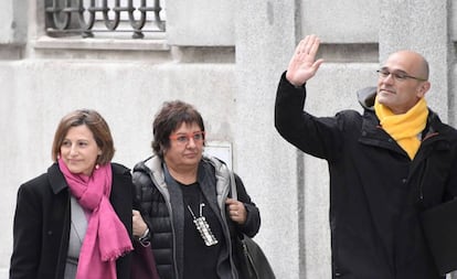 Forcadell, Bassa i Romeva arribant al Suprem, en una foto d'arxiu.