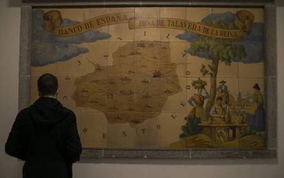 Azulejos que presentan una zona de influencia de Talavera de la Reina, que aparece separada de la provincia de Toledo.
