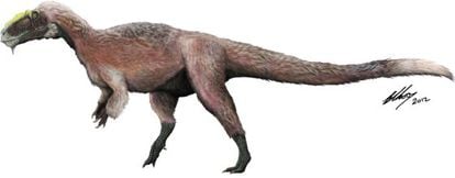 Ilustración del gran dinosaurio con plumas ‘Yutyrannus huali’.