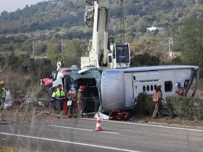Accidente de autob&uacute;s en el que fallecieron 14 personas en Tarragona el 20 de marzo. 