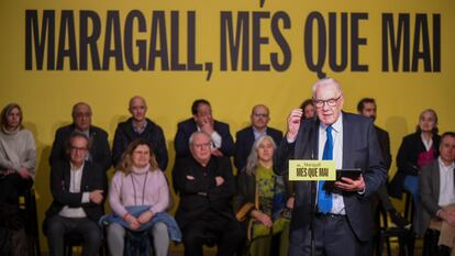 Acto en apoyo a la candidatura de Ernest Maragall, candidato de ERC a la alcaldía de Barcelona, este miércoles.