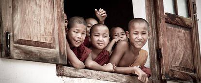Bienvenida en un monasterio de Birmania.