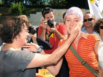 Aurore Martin, a su llegada hoy a la manifestación en Bayona.