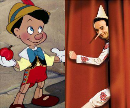 El Pinocho tal cual lo inmortalizó Disney en 1940, que es como muchos han conocido a la criatura creada por Carlo Collodi, y la (más inquietante) versión de carne y hueso con Roberto Benigni.