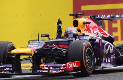 Vettel celebra la victoria en Monza.