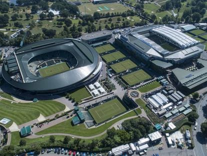 Vista aérea del complejo actual de Wimbledon, al sur de Londres.