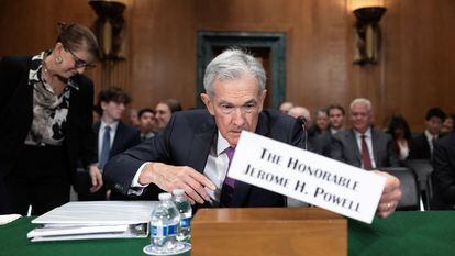 Federal Reserve Chair Jerome Powell arrives to testify before a Senate Banking, Housing, and Urban Affairs Committee hearing on Capitol Hill in Washington, U.S., March 7, 2024. REUTERS/Tom Brenner