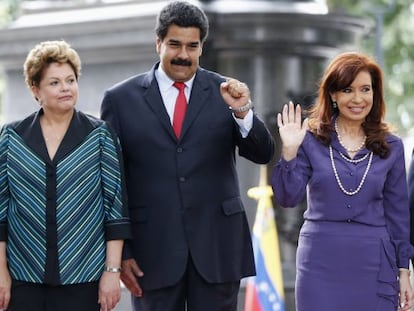 Rousseff, Maduro y Fern&aacute;ndez, este martes en Caracas.