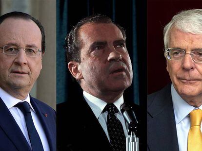De izquierda a derecha, los mandatarios François Hollande (Francia), Richard Nixon (EE UU) y John Major (Reino Unido).