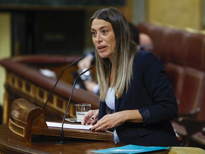 La diputada de Junts per Catalunya Miriam Nogueras durante el debate de la moción de censura de VOX contra el presidente del Gobierno.