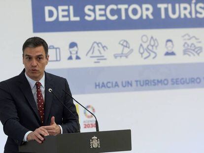 El presidente del Gobierno, Pedro Sánchez, ayer durante la presentación del Plan de Impulso al Sector Turístico