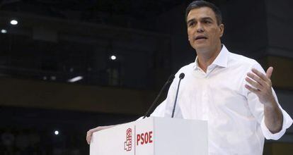 El secretario general del PSOE, Pedro Sánchez, el pasado domingo en el acto de presentación de candidatos para las generales.