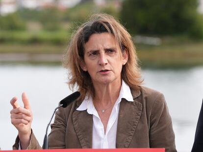 La ministra para la Transición Ecológica y el Reto Demográfico, Teresa Ribera, durante un acto de campaña.