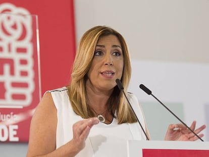 Susana Díaz, durante su intervención en el comité director del partido. Foto: Mónica Torres