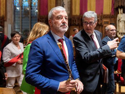 El alcalde de Barcelona, Jaume Collboni, tras la investidura en el Ayuntamiento de Barcelona este sábado.