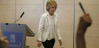 Esperanza Aguirre el d&iacute;a que anunci&oacute; su dimisi&oacute;n. 