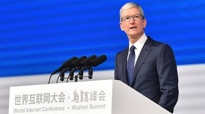 Tim Cook durante la ceremonia inaugural de la Conferencia Mundial sobre Internet. 