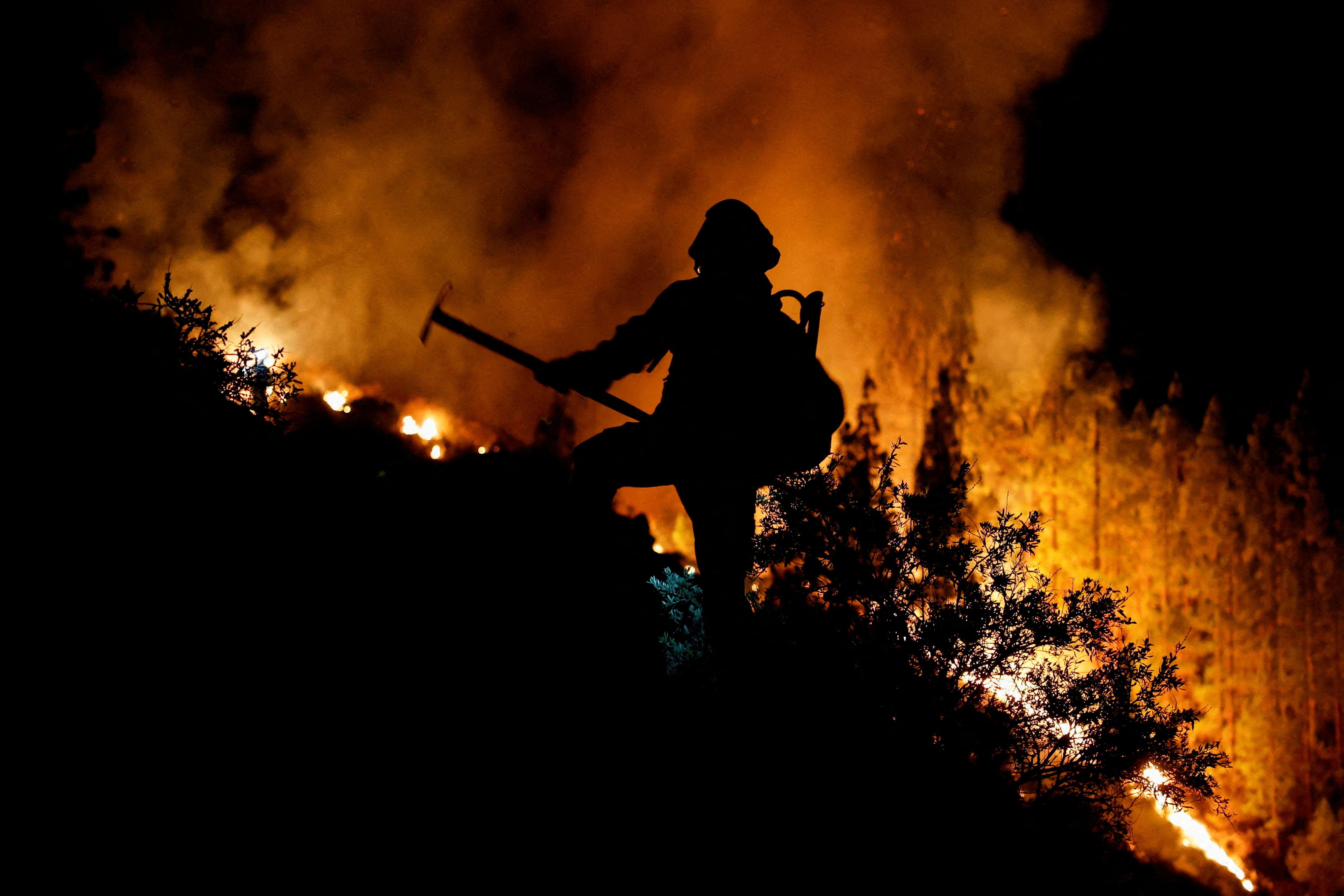 Un bombero trabajaba durante la extinción del incendio forestal en Arafo, el miércoles.