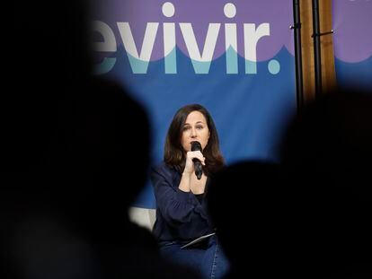 Ione Belarra, secretaria general de Podemos y ministra de Derechos Sociales y Agenda 2030, en el acto con el lema "Vivir, no sobrevivir", este sábado en Madrid.