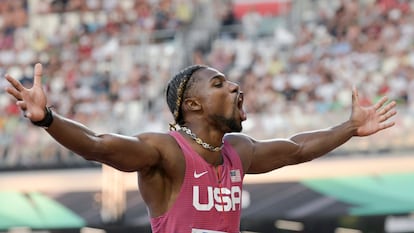 Noah Lyles, tras ganar los 100m del Mundial de Budapest.