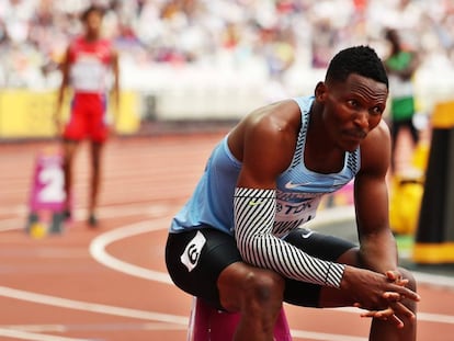 Isaac Makwala, antes de una serie de 400m, el s&aacute;bado, en Londres.