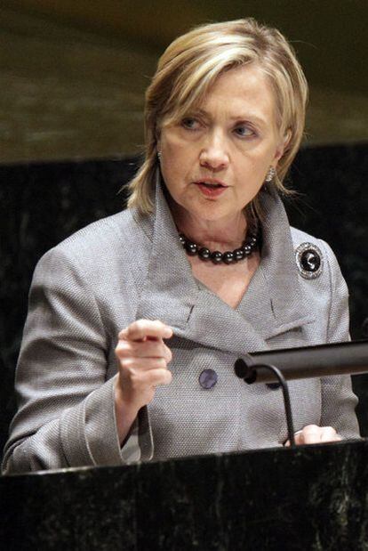 Hillary Clinton durante su discurso en la Conferencia de Revisión del Tratado de No Proliferación (TNP) que se celebra en la sede de Naciones Unidas.