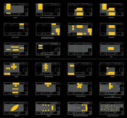 Los 34 metros cuadrados de la vivienda se transforman en hasta 24 espacios diferentes. |