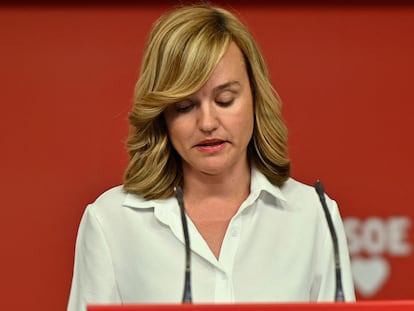 Pilar Alegría, portavoz del PSOE, comparecía el domingo en Ferraz ante los medios para evaluar los resultados de su formación.