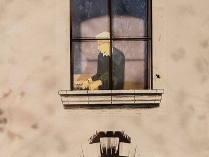 El personaje de Steve Martin, pintado por Laura Pérez para la cabecera de 'Solo asesinatos en el edificio'.