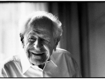 El fil&oacute;sofo austriaco Karl Popper, en 1990 en Barcelona.
