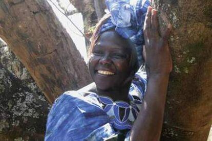 A Wangari Maathai le han concedido el Nobel de la Paz. Para celebrarlo inicia una danza con sus seguidores del Green Belt Movement. Es la primera vez que sonríe para las fotos.