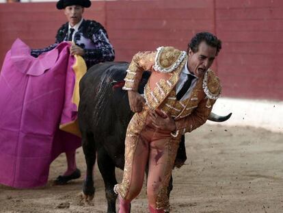 Fandiño lograr levantarse tras la cornada.