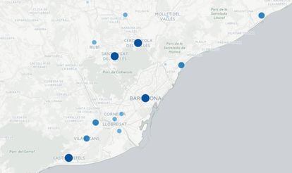 Ciudades analizadas en el entorno de Barcelona.