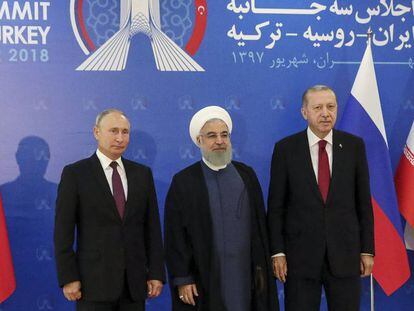 Los presidentes de Rusia, Putin; Irán, Rohaní, y Turquía, Erdogan, el viernes en Teherán.