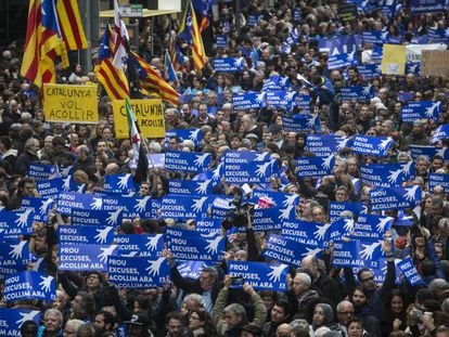 Manifestació a favor de l'acollida de refugiats a Barcelona.