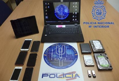 Material intervenido por la Policía a los tres detenidos en Madrid y Alicante.