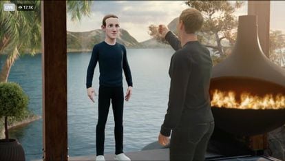Mark Zuckerberg y su avatar virtual en la presentación de Meta, el nuevo nombre de Facebook.