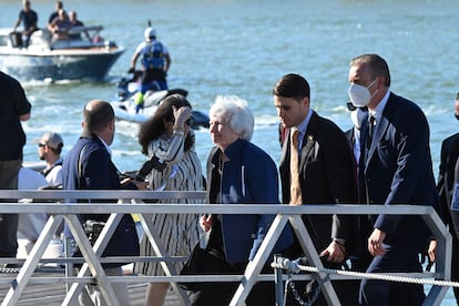 La secretaria del Tesoro de EE UU, Janet Yellen, a su llegada a Venecia para la reunión del G-20.