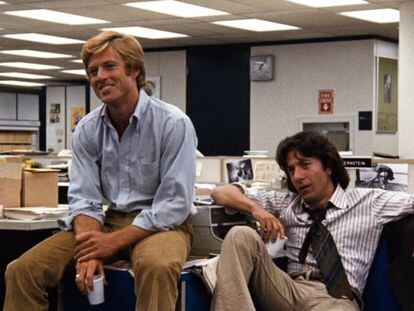 Robert Redford, a la izquierda, y Dustin Hoffman, en &#039;Todos los hombres del presidente&rsquo;.
 