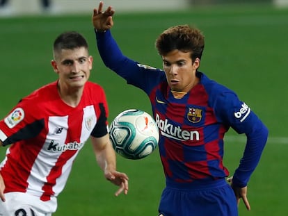 Sancet y Riqui Puig, en el partido entre el Barcelona y el Athletic esta semana en el Camp Nou.