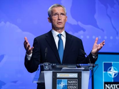 El secretario general de la OTAN, Jens Stoltenberg, en una conferencia de prensa sobre Afganistán el 20 de agosto en Bruselas.