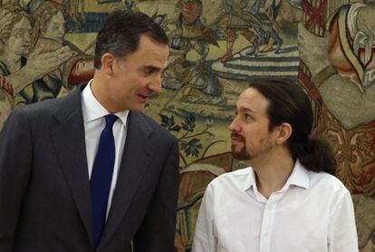 El rei Felip VI rep el líder de Podem, Pablo Iglesias, aquest divendres.