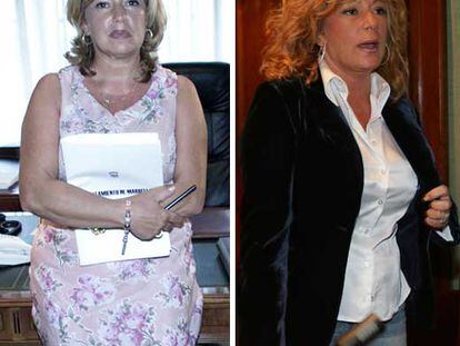 Marisol Yagüe, a la izquierda, en agosto de 2003. A la derecha, la ex alcaldesa de Marbella en marzo de 2006.
